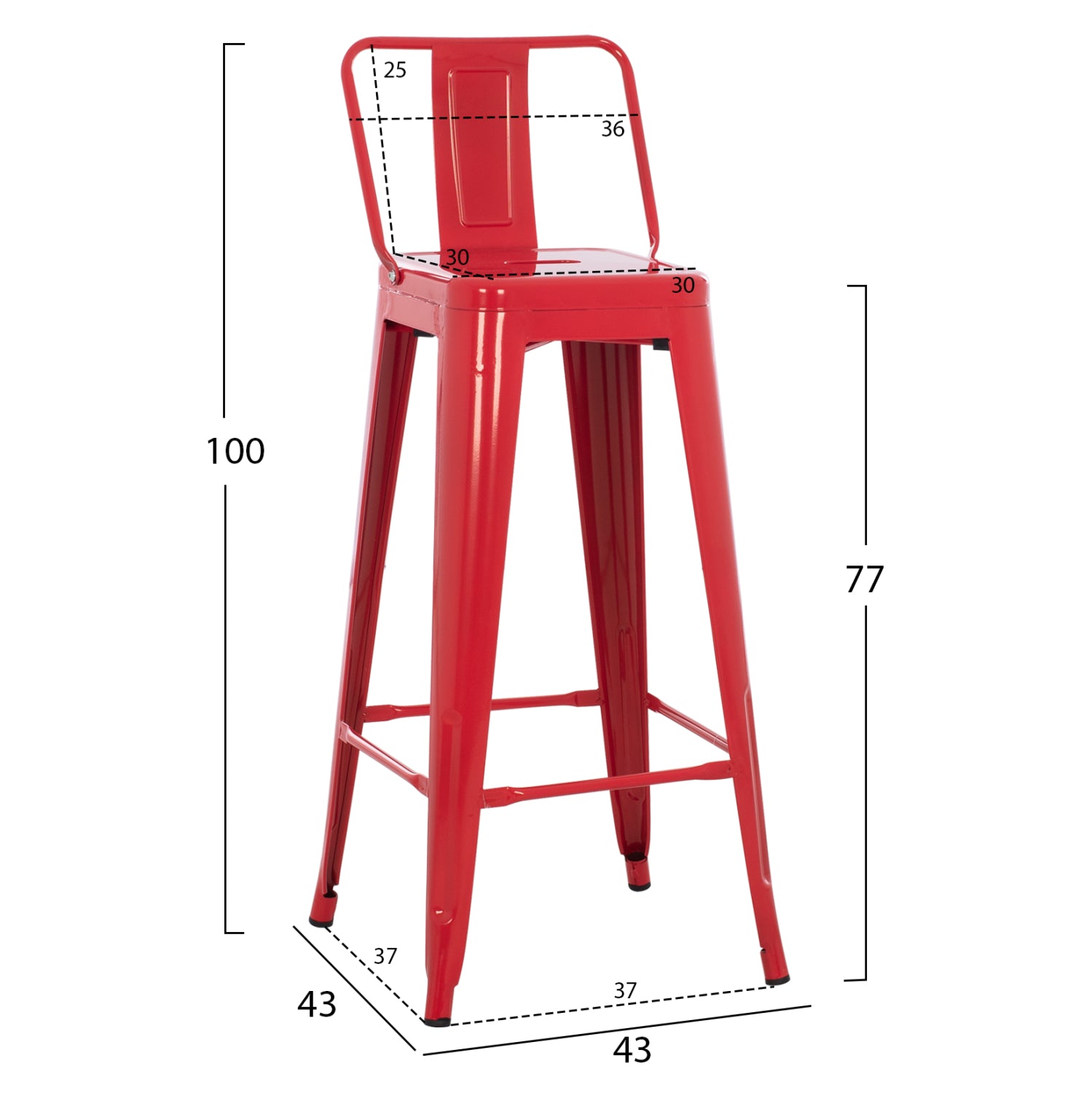 Σκαμπο Bar Me Πλατη Μεταλλικο Melita-Pro Κοκκινο 42X42X100Υεκ.