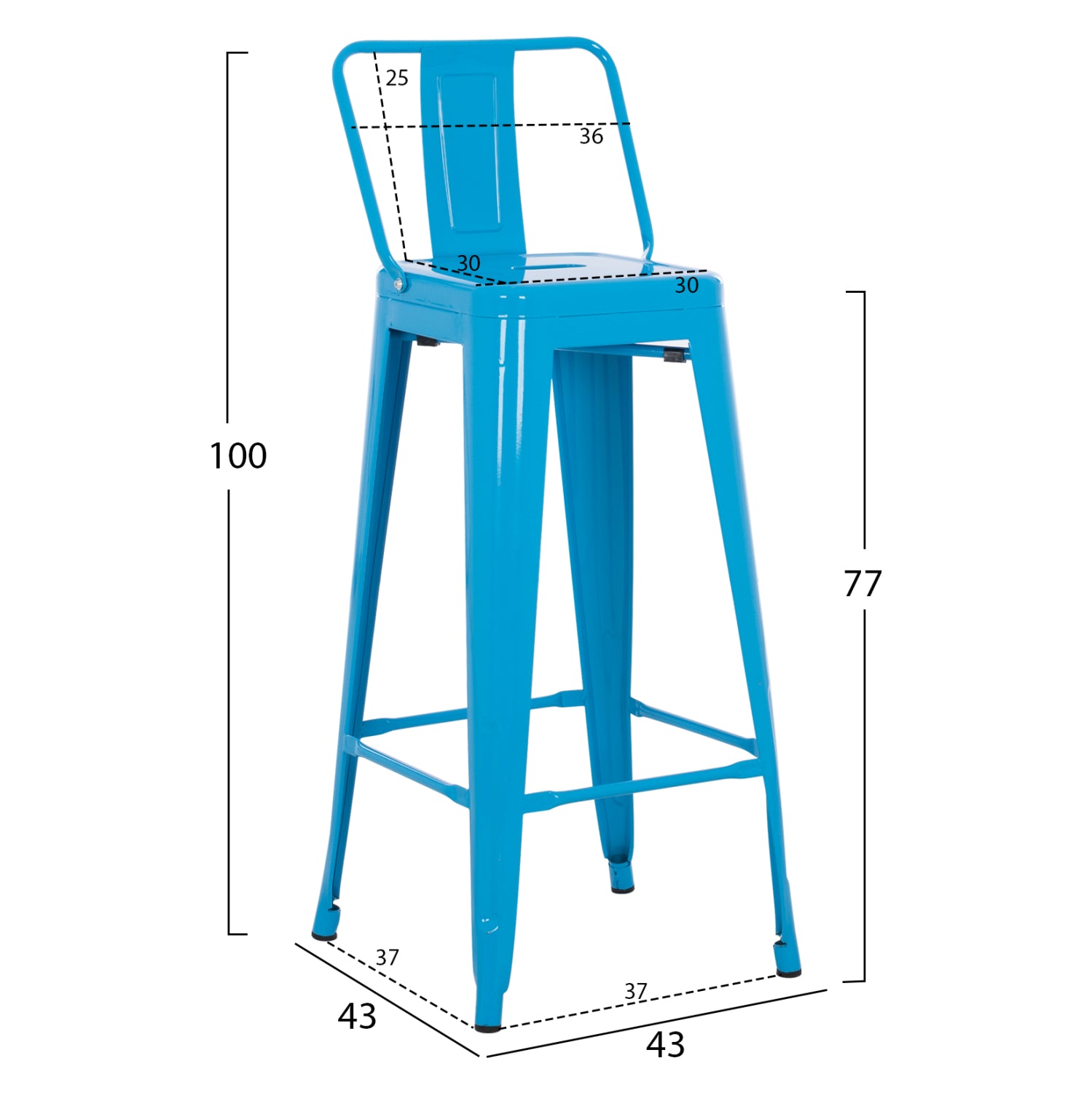 Σκαμπο Bar-Pro Me Πλατη Μεταλλικο Melita Μπλε 42X42X100Υεκ.