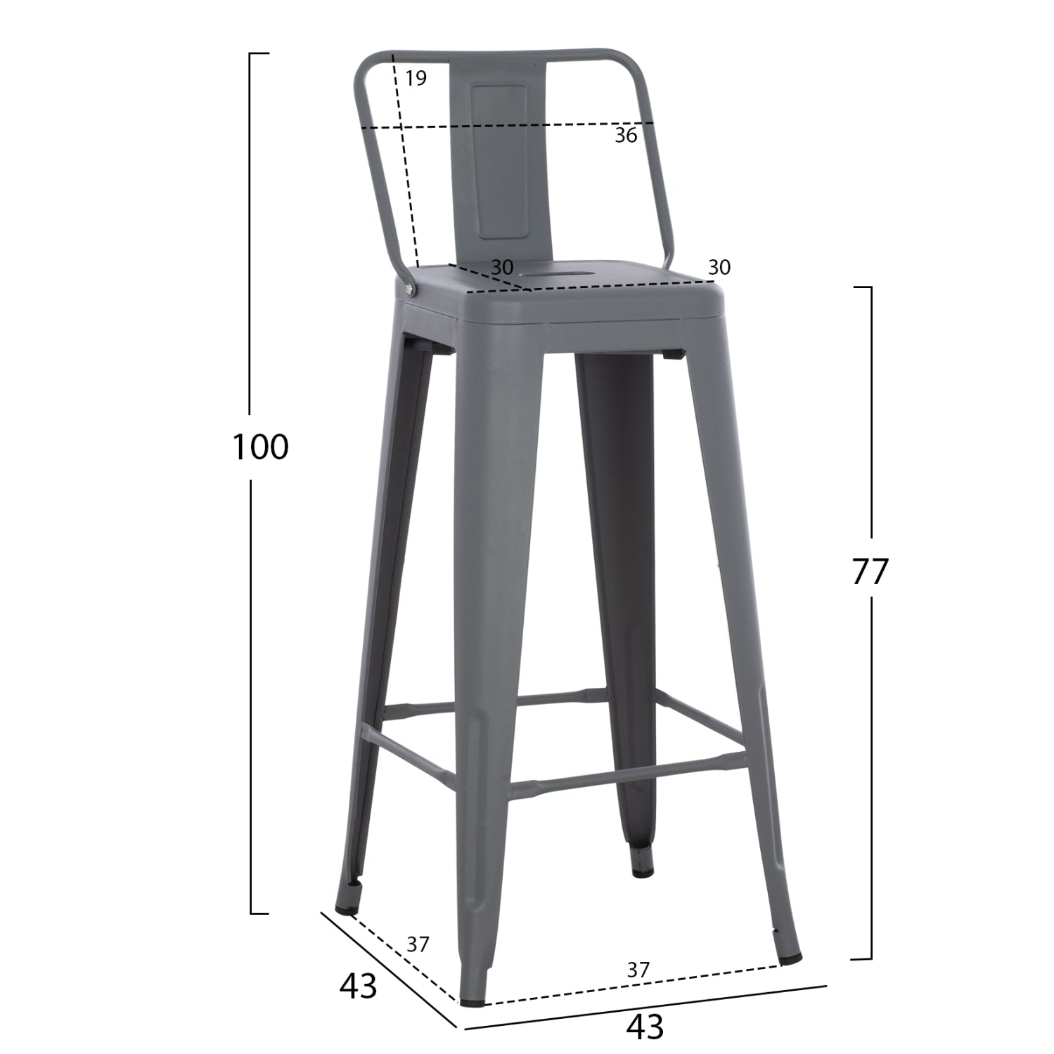 Σκαμπο Bar Me Πλατη Μεταλλικο Melita-Pro Γκρι 42X42X100Υεκ.