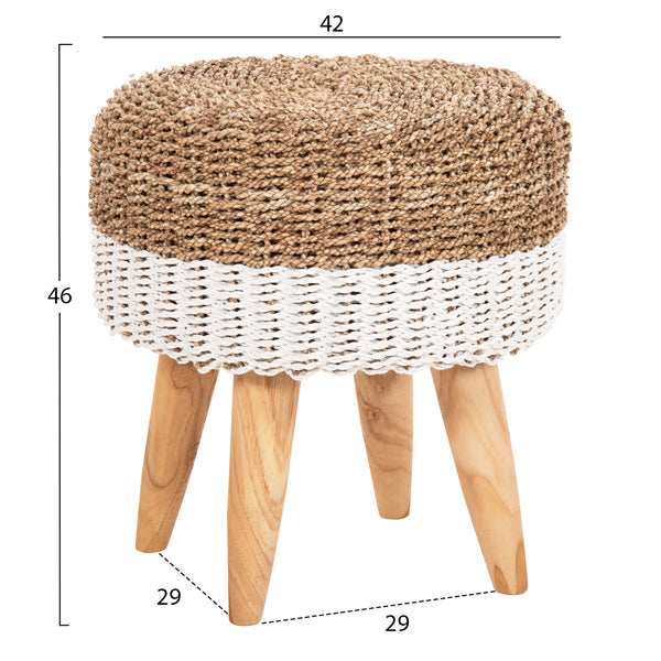 Σκαμπο Beam Ξυλο Τεακ Και Seagrass Σε Φυσικο & Λευκο Φ42X46Yεκ.