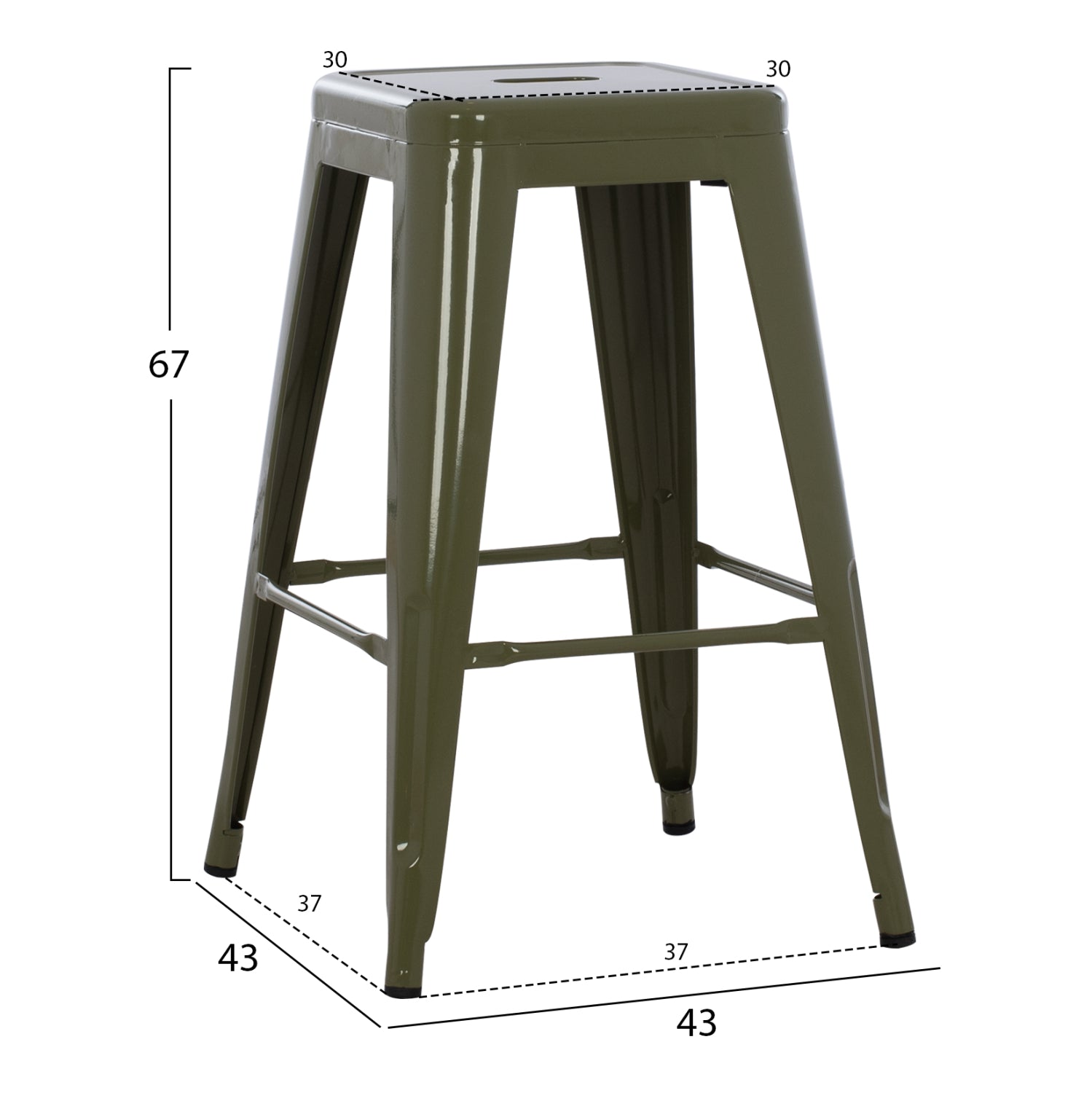 Σκαμπο Μεσαιου Υψους Μεταλλικο Melita-Pro Dark Olive Green 43X43X67Υεκ.