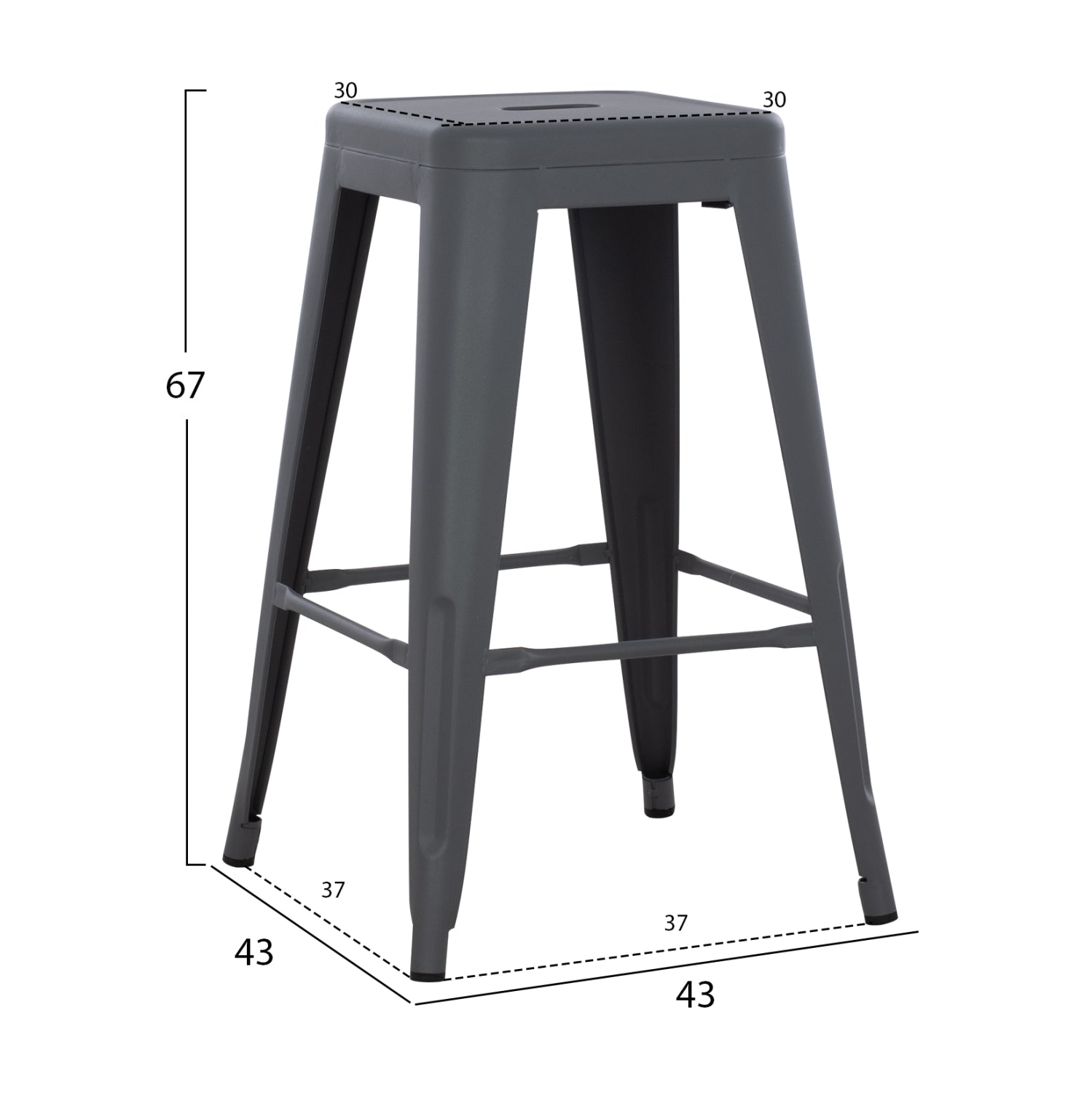 Σκαμπο Μεσαιου Υψους Μεταλλικο Melita-Pro Γκρι 43X43X67Υεκ.