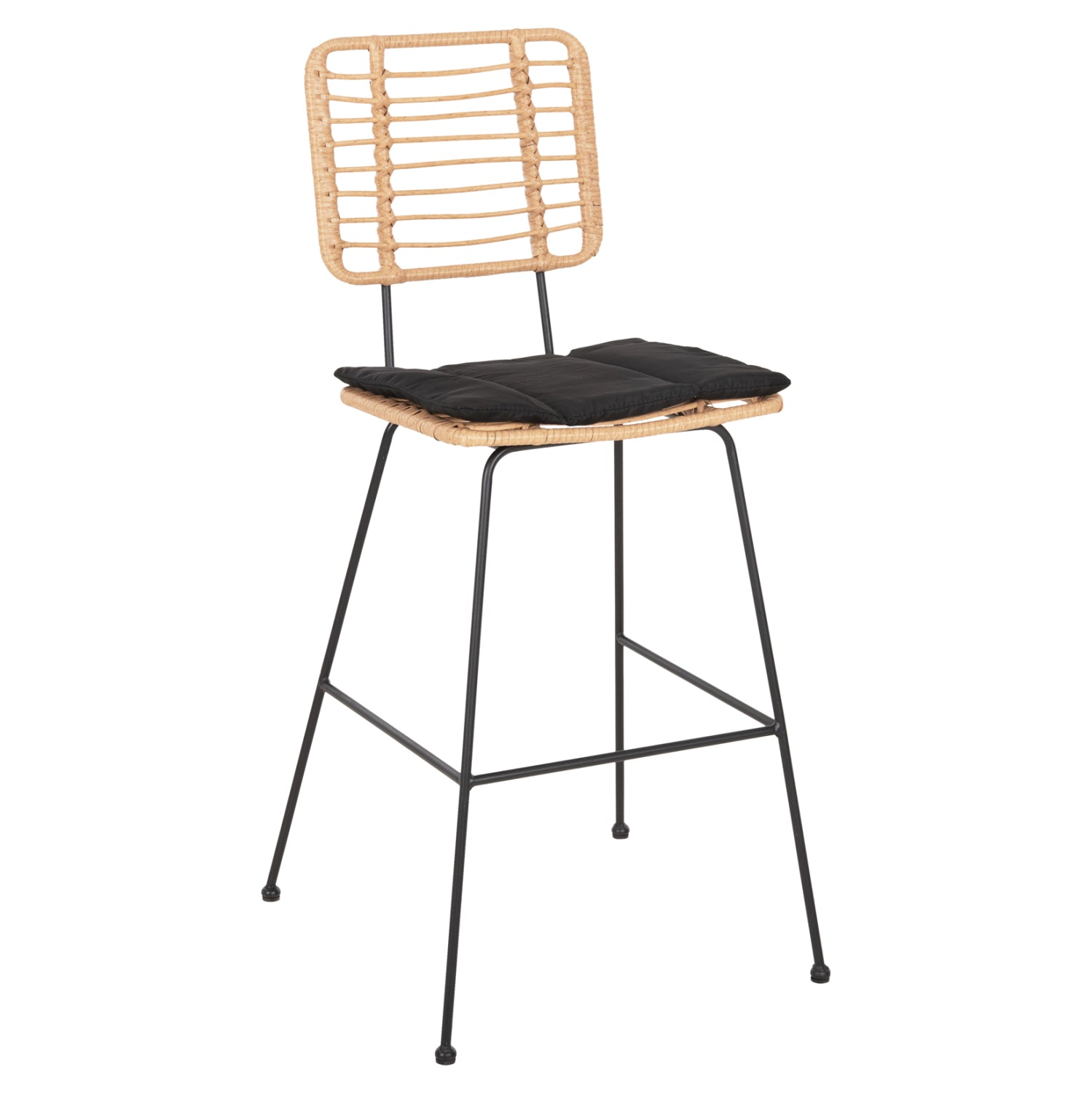 Σκαμπο Μπαρ Allegra Μεταλλο&Μαξιλαρι Μαυρο-Wicker Μπεζ 56X59X116,5Υεκ.