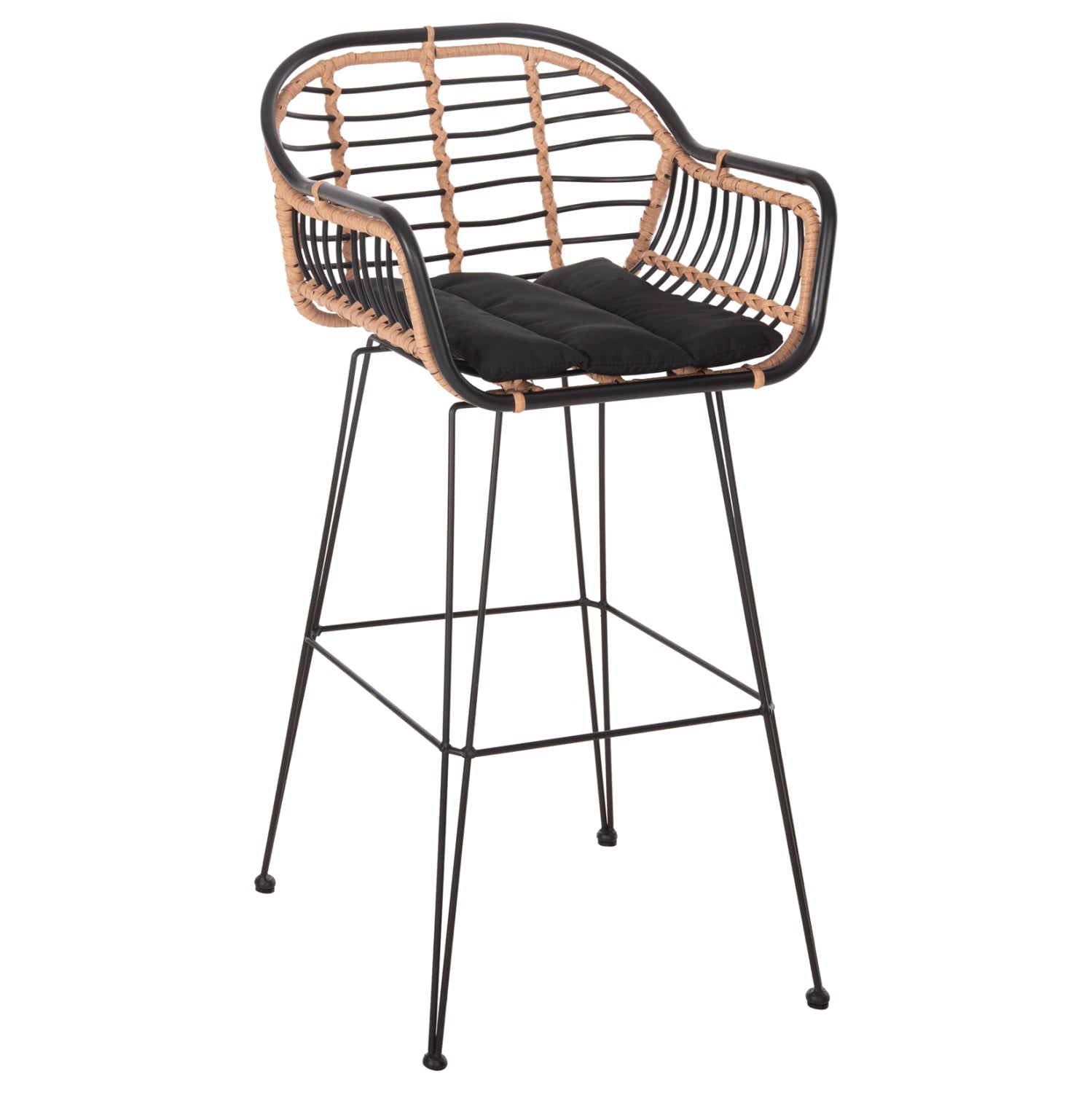 Σκαμπο Μπαρ Allegra Μεταλλο&Μαξιλαρι Μαυρο-Wicker Μπεζ 55X54X108Υεκ.