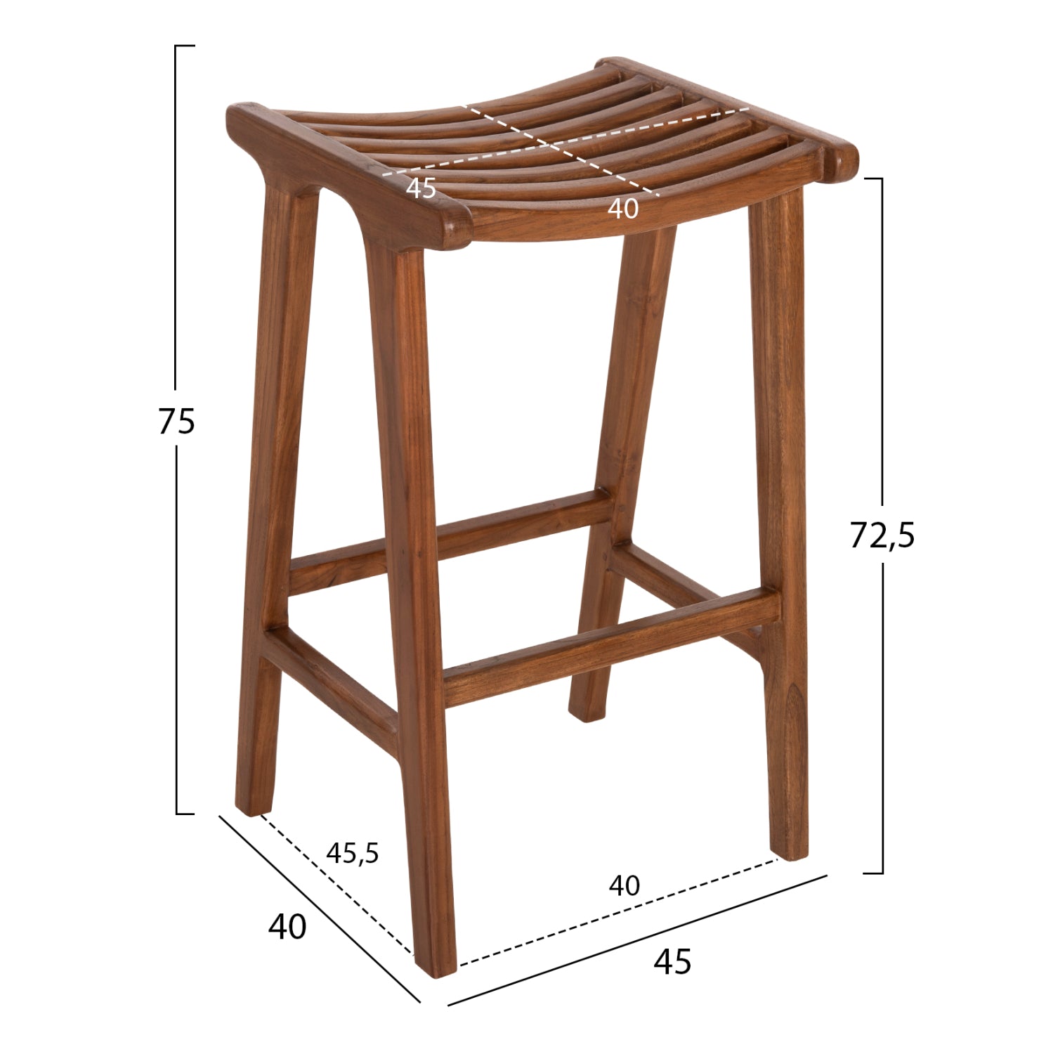 Σκαμπο Μπαρ Bundy Ξυλο Τεακ Σε Καρυδι 45X40X75Υεκ.