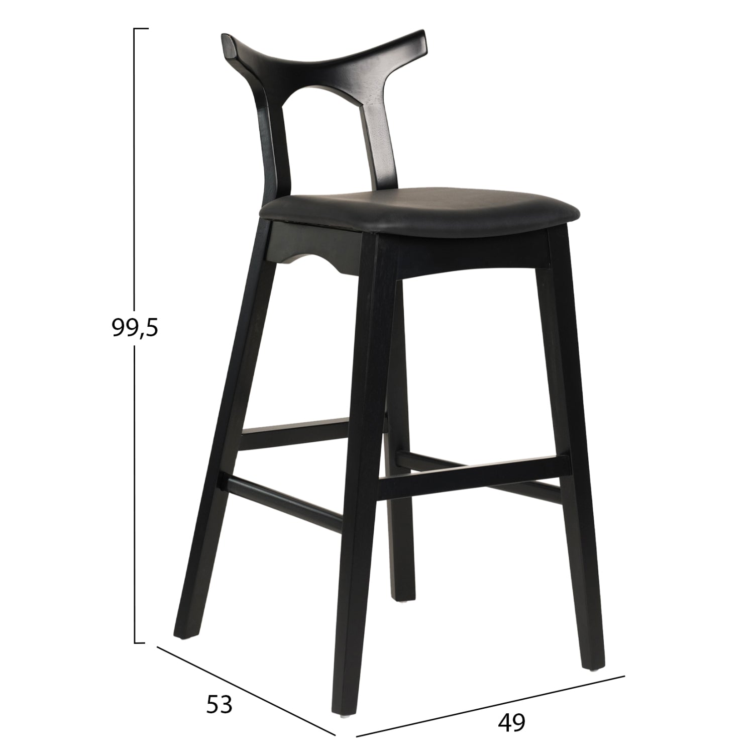 Σκαμπο Μπαρ Usopp Rubberwood & Pu Σε Μαυρο 49X53X99,5Υεκ.