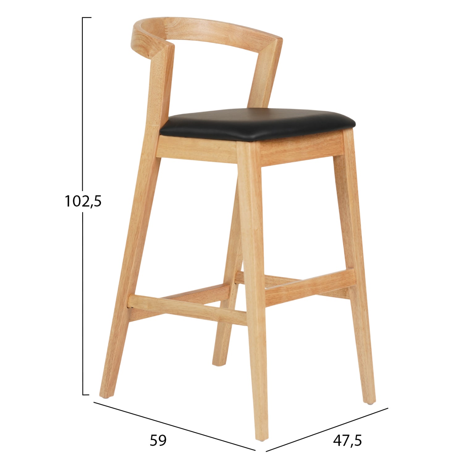 Σκαμπο Μπαρ Nami Rubberwood Σε Οακ-Μαυρο Pu 47,5X59X102,5Υεκ.