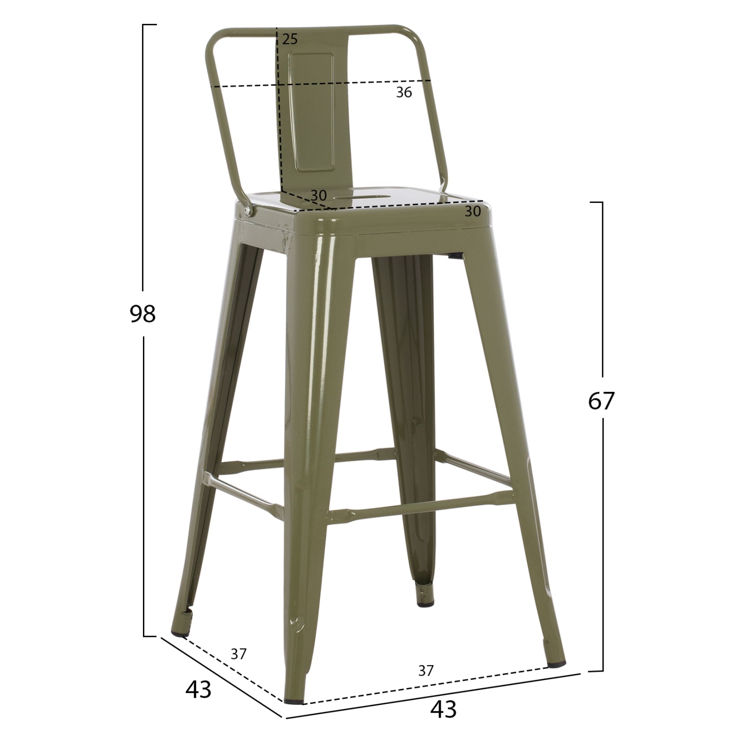 Σκαμπο Μπαρ Μεσαιου Υψους Μεταλλικο Melita-Pro Dark Olive Green 43X43X88Υεκ.