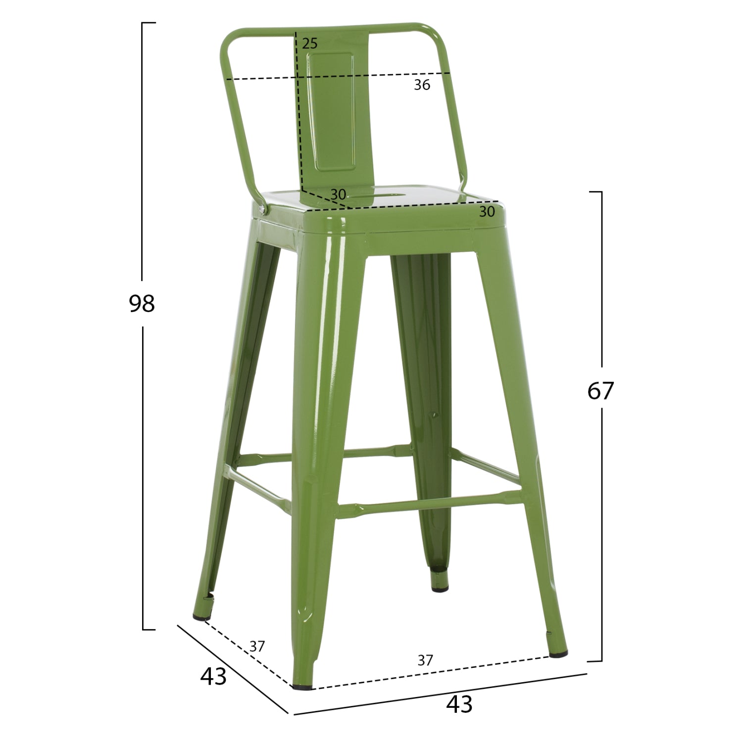 Σκαμπο Μπαρ Μεσαιου Υψους Μεταλλικο Melita-Pro Light Olive Green 43X43X88Υεκ.