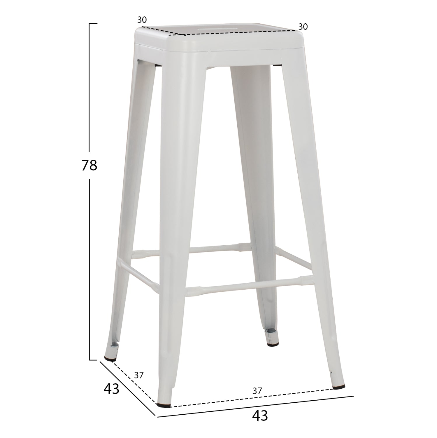 Σκαμπο Μπαρ Μεταλλικο Melita-Pro Σε Λευκο Ματ 43X43X78Υεκ.