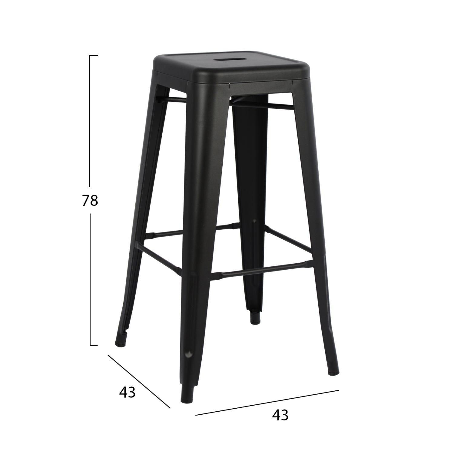 Σκαμπο Μπαρ Μεταλλικο Melita-Pro Σε Μαυρο Ματ 43X43X78Υεκ.