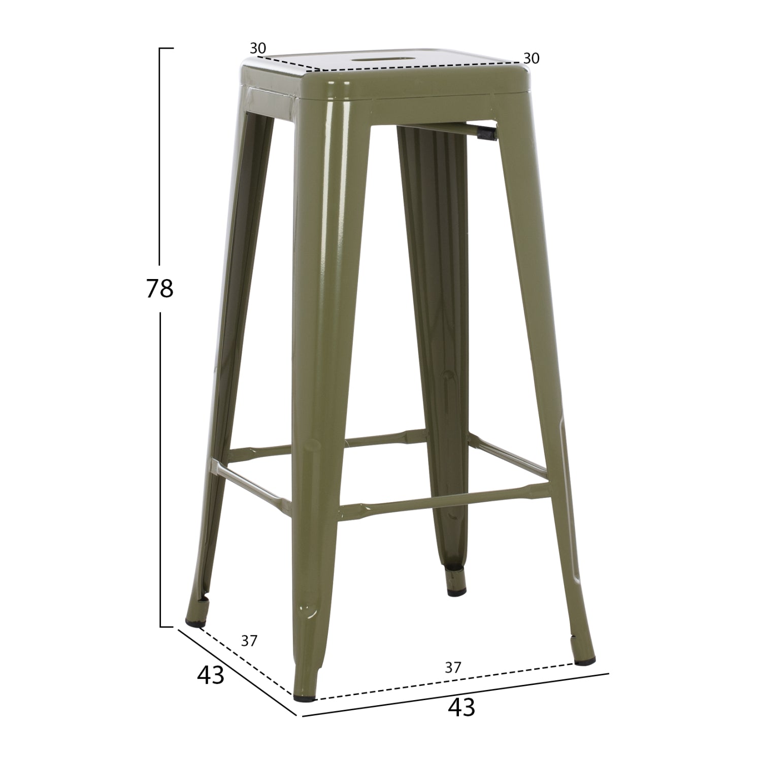 Σκαμπο Μπαρ Μεταλλικο Melita-Pro Σε Dark Olive 43X43X78Υεκ.