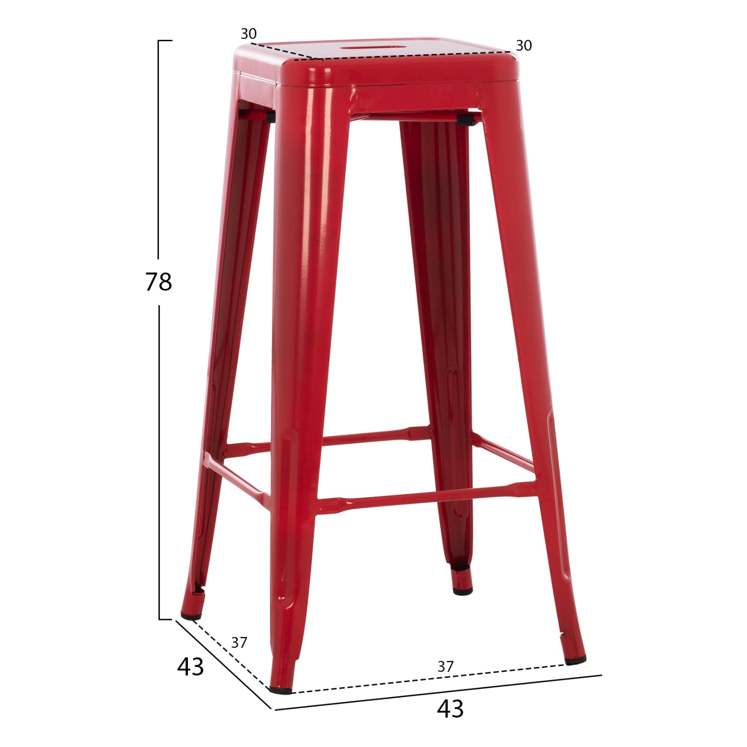 Σκαμπο Μπαρ Μεταλλικο Melita-Pro Σε Κοκκινο 43X43X78Υεκ.