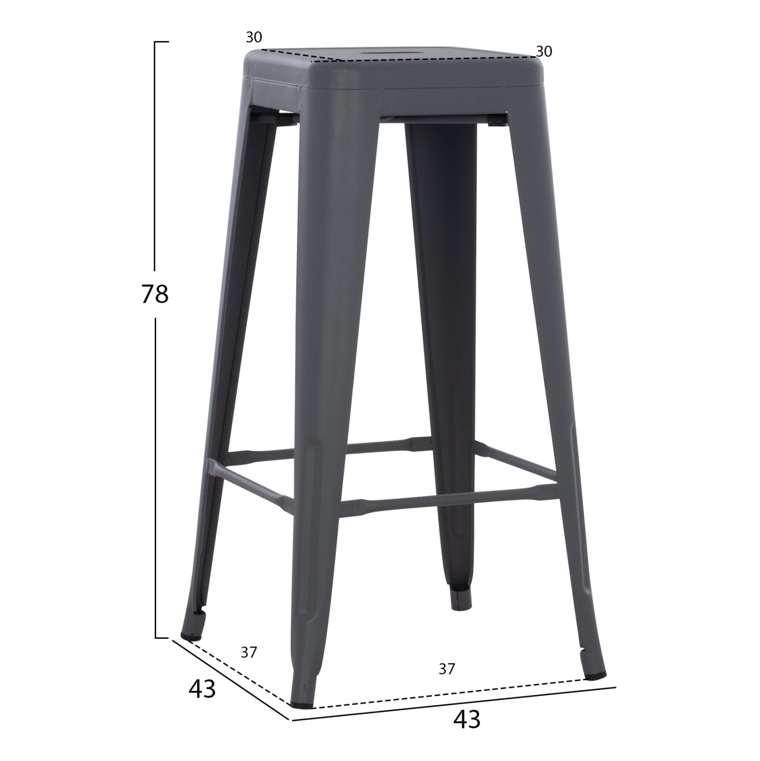 Σκαμπο Μπαρ Μεταλλικο Melita-Pro Σε Γκρι 43X43X78Υεκ.
