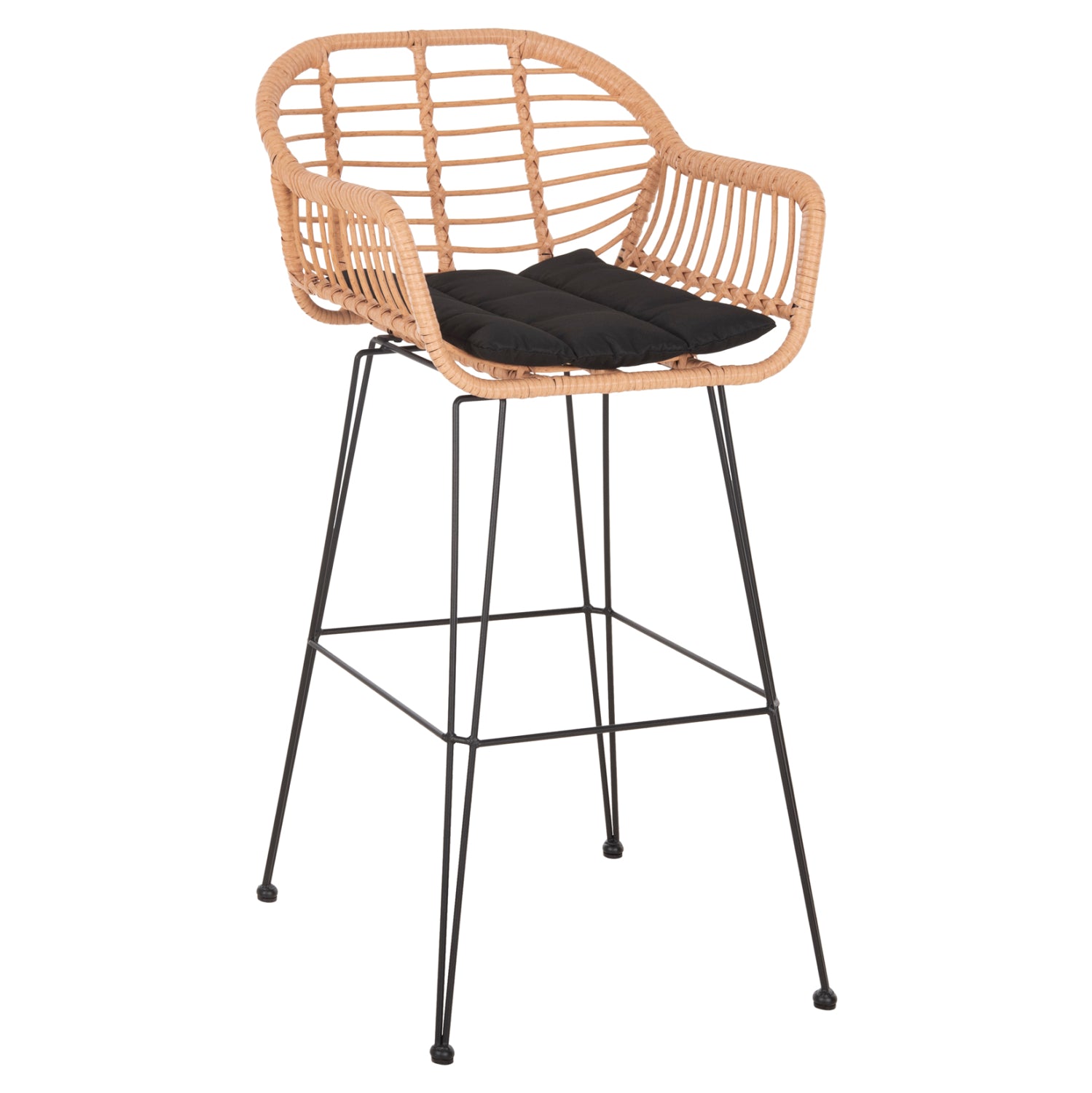 Σκαμπο Μπαρ Ψηλο Allegra Μπεζ P.E. Rattan-Μαυρο Μεταλλο 54X55X108Υεκ.
