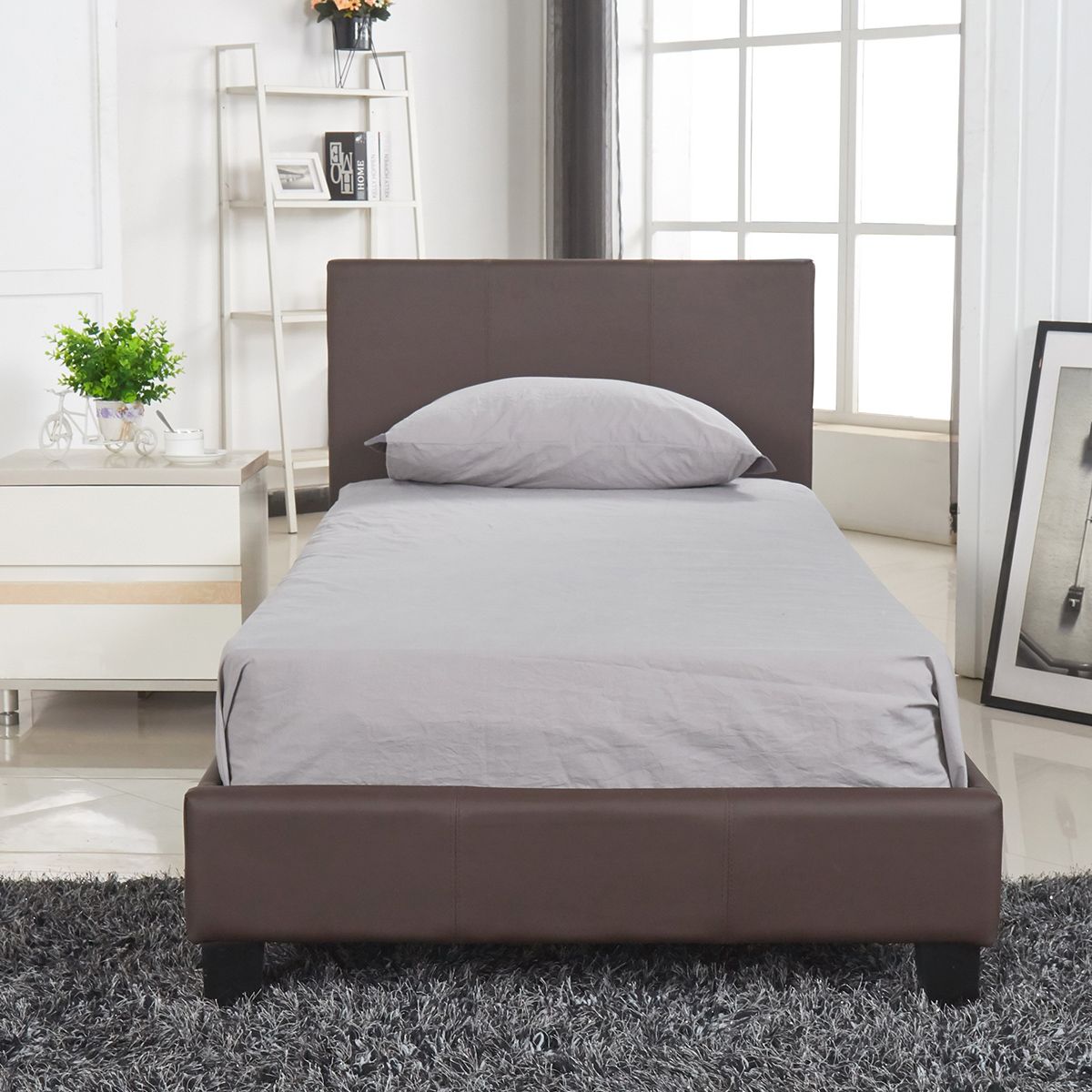Κρεβάτι ArteLibre AZALEA Σκούρο Καφέ PU 213x101x88cm (Στρώμα 90x200cm)