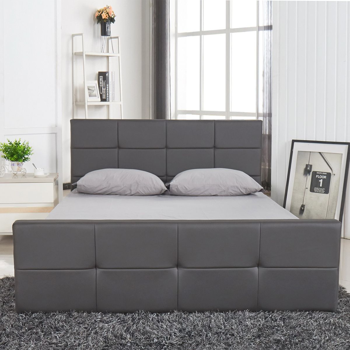 Κρεβάτι ArteLibre ANEMONE Γκρι PU 216x160.5x93cm (Στρώμα 150x200cm)